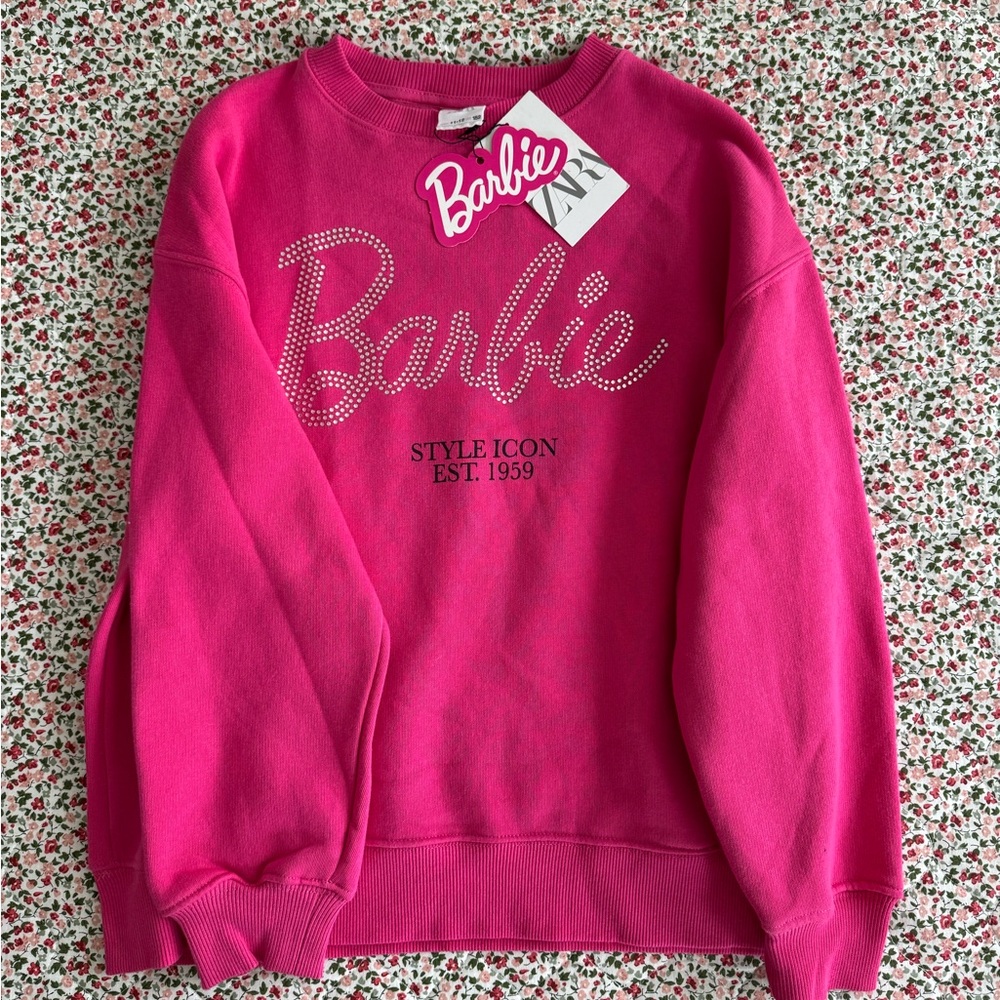 Zara Kids Girls Barbie Pink Glittery Sweatshirt, 11-12